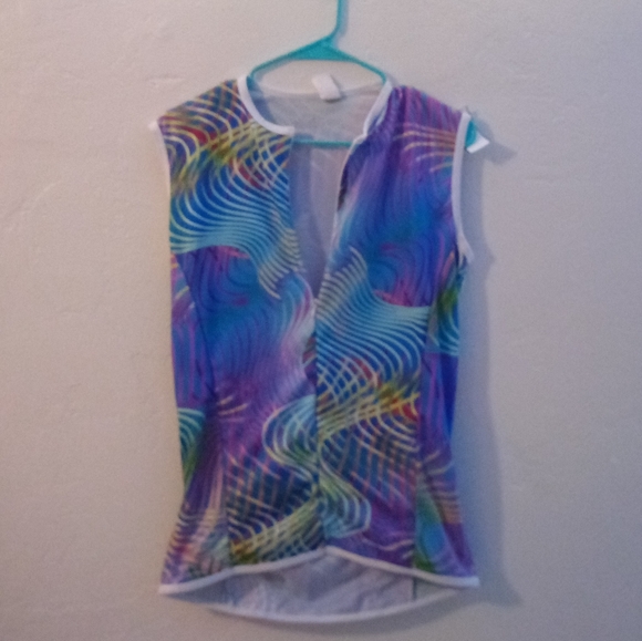 Women's L Performance Biking Tank with pockets rainbow swirl stretchy unique - Picture 7 of 11